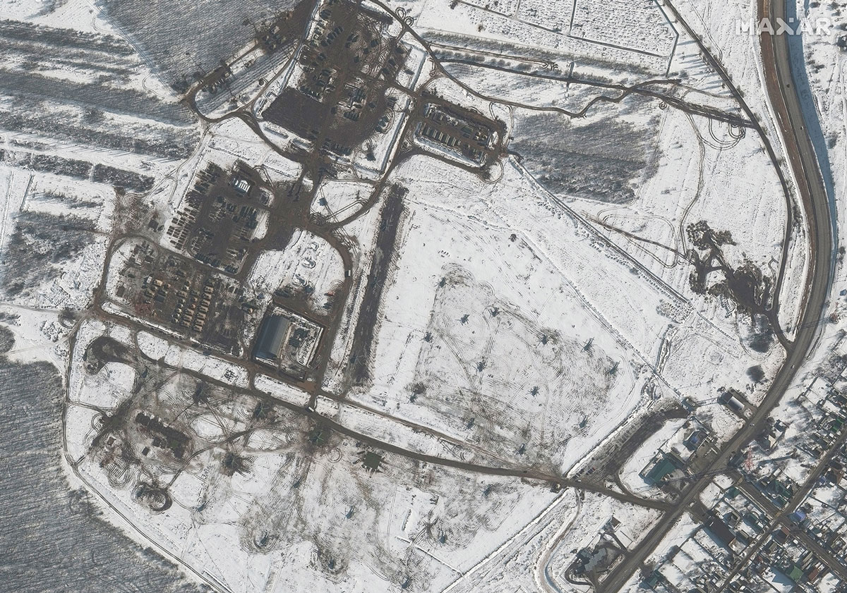 Satellite imagery shows Russian ground forces dispersing to positions close to Ukraine border
